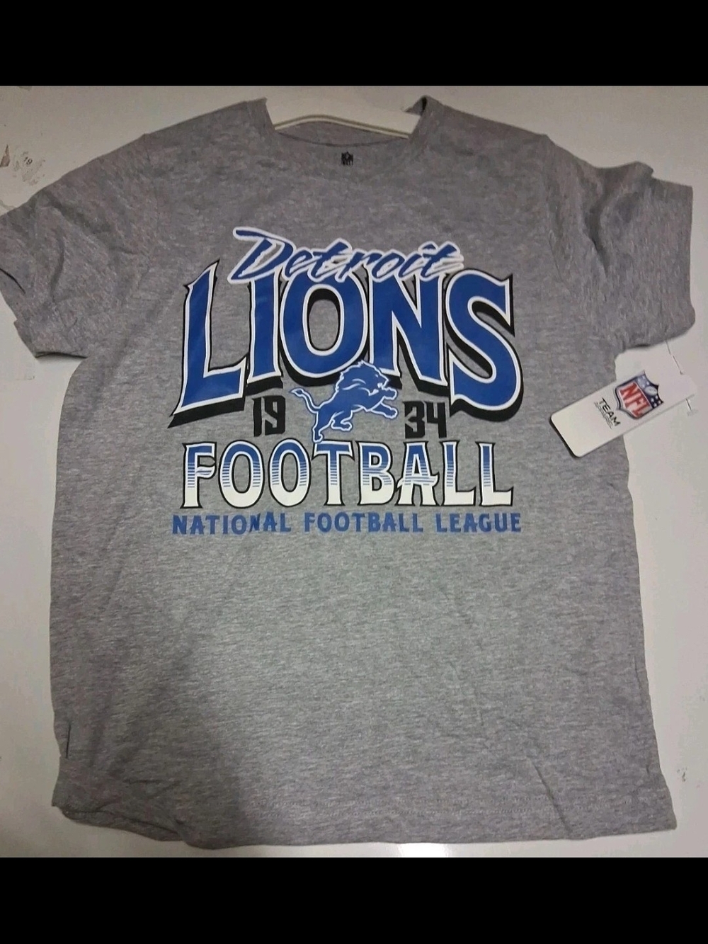 NFL Detroit Lions Grey Tee with Blue & White Team Logo